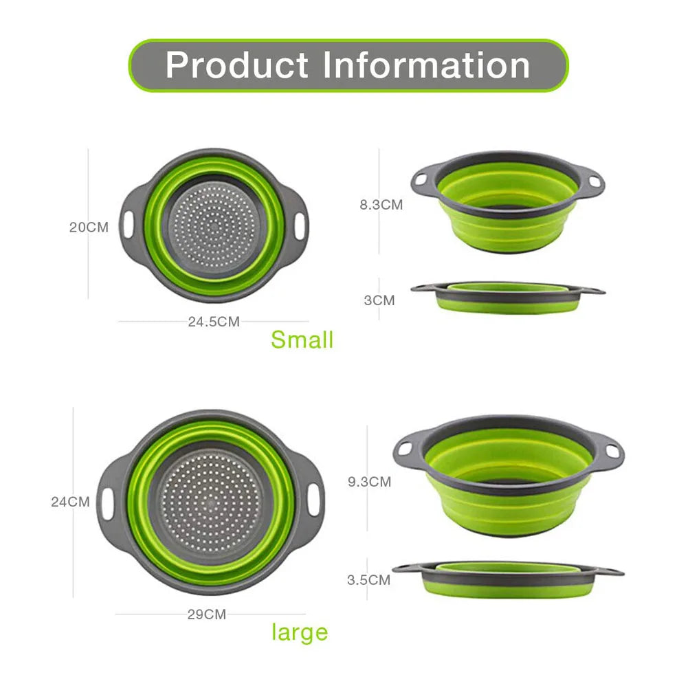 Silicone Folding Drain Basket Fruit Vegetable Washing Basket Foldable Strainer Colander Collapsible Drainer Kitchen Storage Tool