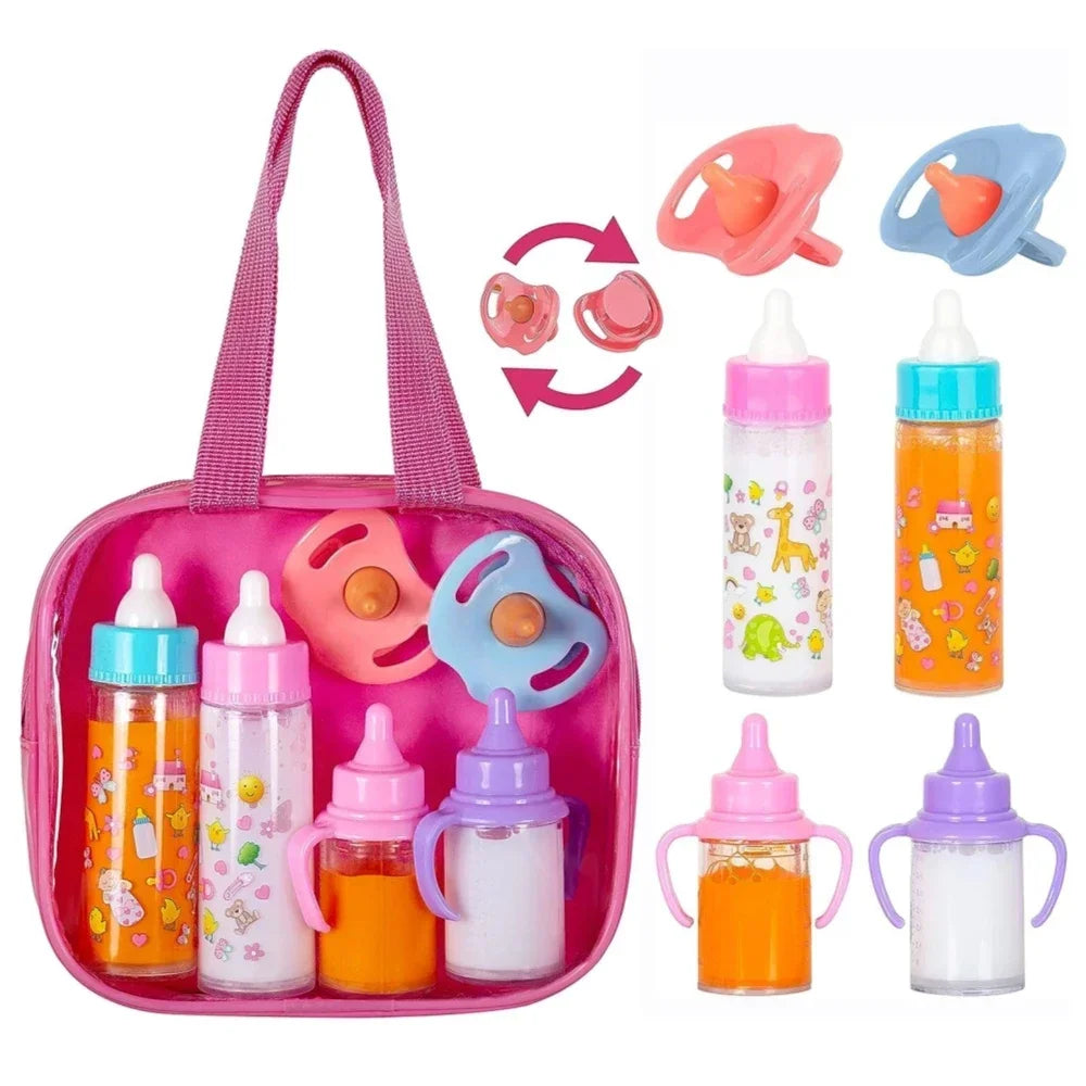 Doll accessories Baby Doll Feeding Bottle Set Baby Care Toy Stroller 2pc Milk And Juice Bottles With Toy Pacifier For Baby Dolls Imagen principal del producto