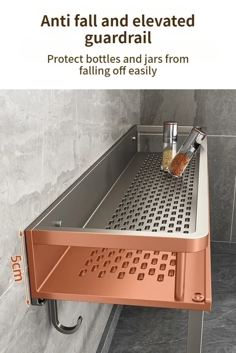 Aluminum Kitchen Shelf Wall Mounted Spice Organizer Rust and Moisture Resistant Bathroom Toiletries Storage Racks