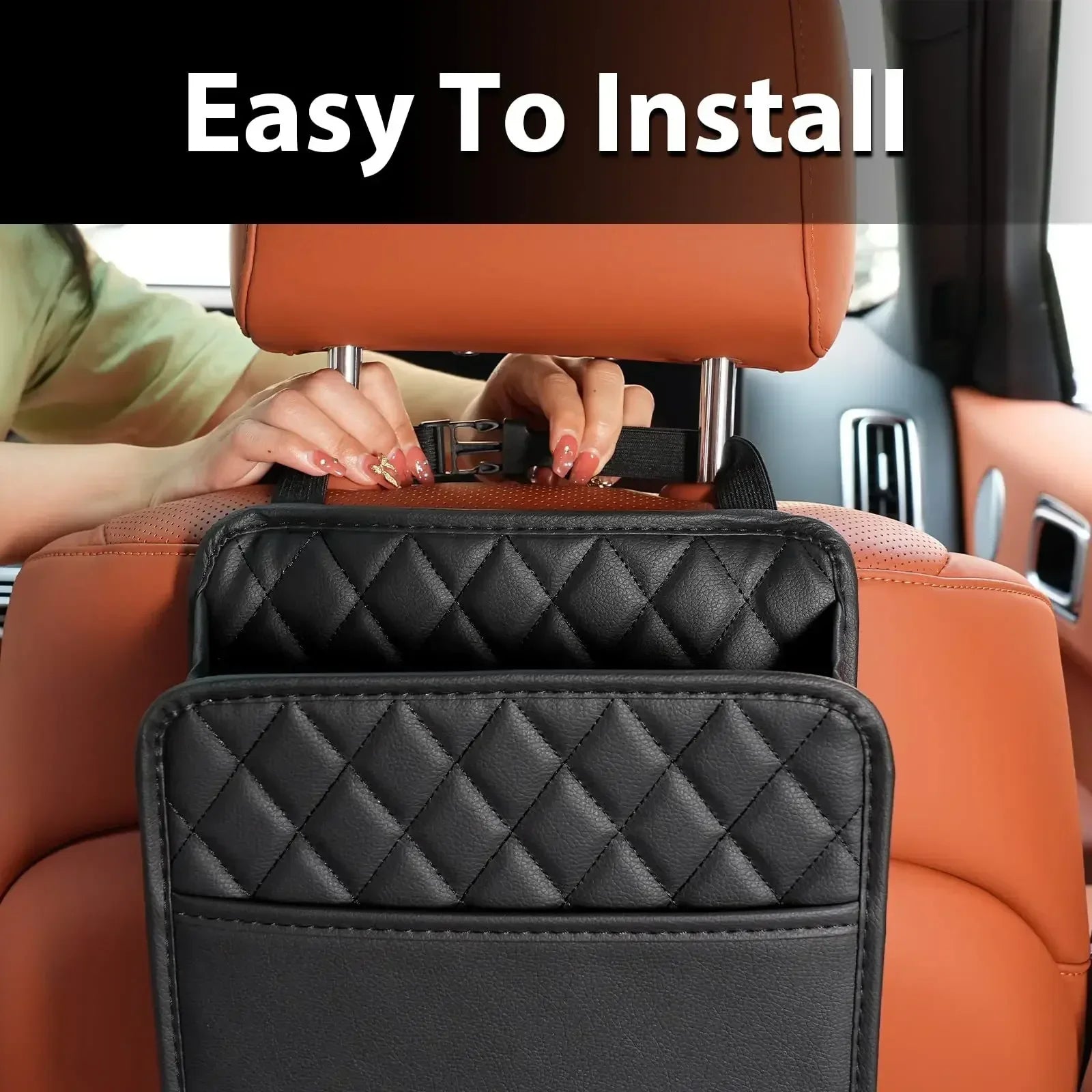 Universal Car Seat Back Organizer PU Leather Storage Bag Multi-Pocket Design Waterproof Tissue Holder Cup Holder Garbage Pocket Imagen secundaria del producto