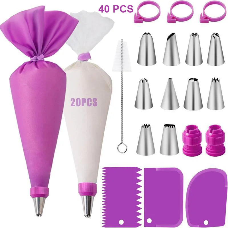 Silicone Piping Bags and Tips Set Cake DIY Decorating Kit with Stainless Steel Nozzle Reusable Silicone Pastry Baking tool Imagen principal del producto