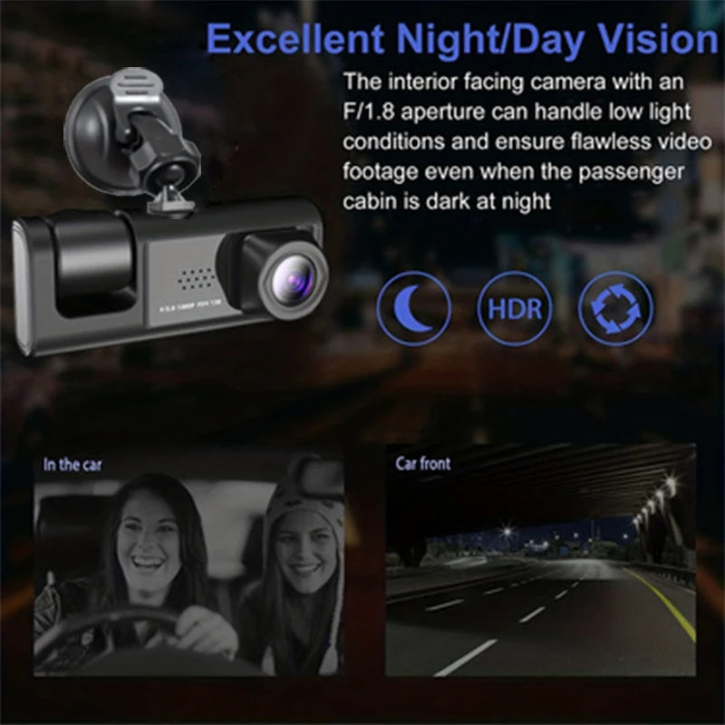 Dash Cam W/ IR Night Vision Loop Recording & 2" IPS Screen 1080P 3 Camera ， DVR recorder, video recorder, Vehicle DVR Imagen secundaria del producto