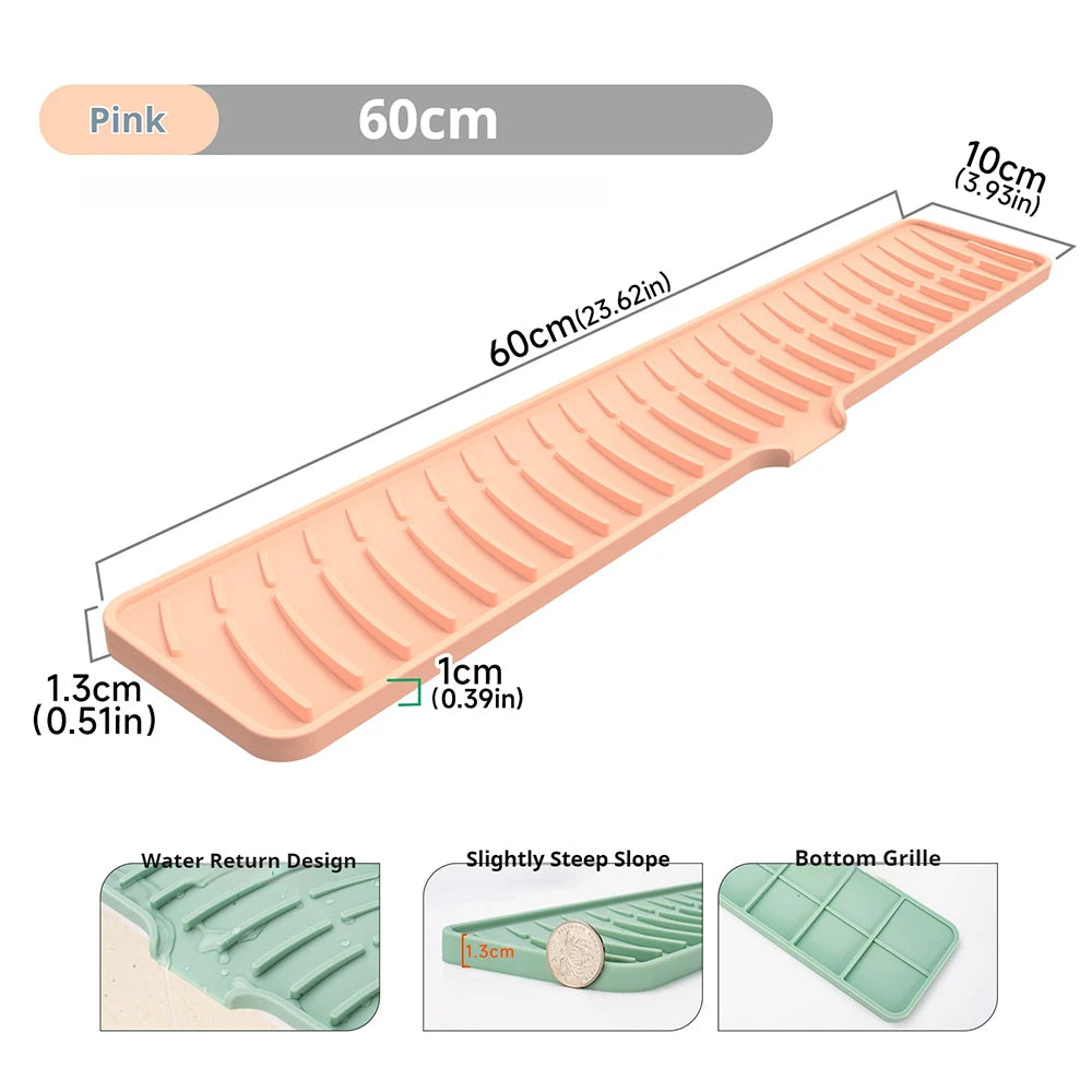 Kitchen Faucet Silicone Mat Bathroom Anti-Slip Sink Drain Mat, Slope Diversion Drainage Mat, Tableware Drying Protection Mat