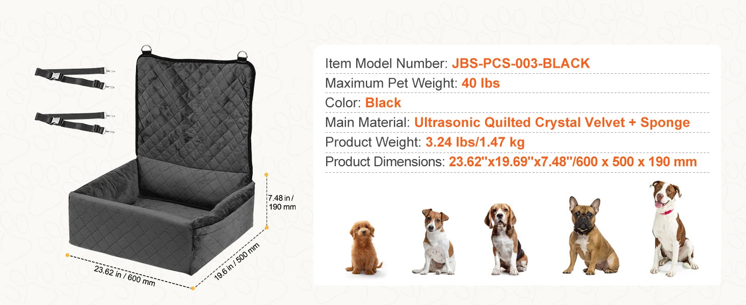 SucceBuy Dog Car Seat Waterproof Dog Booster Seat Pet Car Seat with Clip-On Safety Leash PP Cotton Car Bed for Medium Large Dog