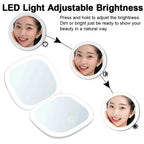 Portable LED Travel Makeup Mirror with 2X Magnification and Three Level Dimming - Double Sided, Handheld, Compact and Folding