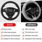 Universal Leather Car Steering Wheel Stitch On Wrap Cover Fit for 38cm 14" DIY Sewing Breathable and Anti Slip Black Grey Beige