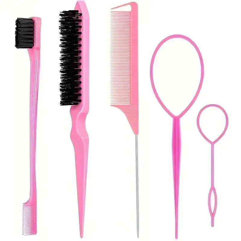 5pcs Hairdressing Tools Pointed Tail Comb Dual Head Eyebrow Brush Triple Row Comb Coiler Hair Salon Styling Comb Imagen principal del producto