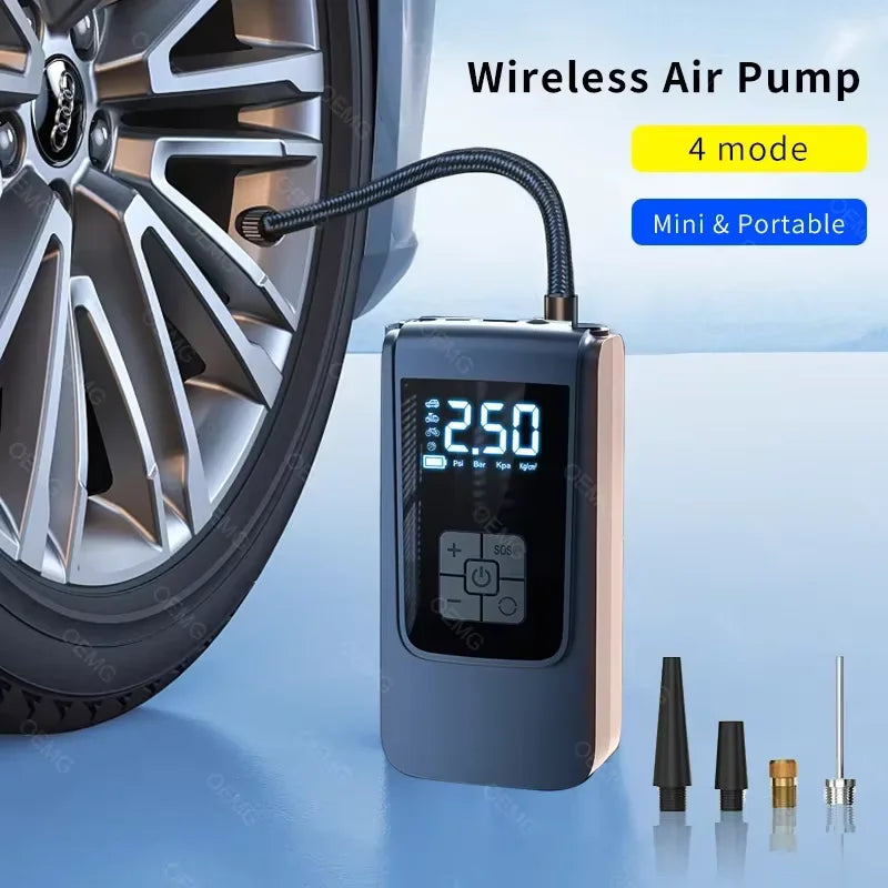Wireless Car Air Pump Portable Air Compressor Electric Tire Inflator with LCD Digital Display for Car Motorcycles Bicycle Ball Imagen principal del producto