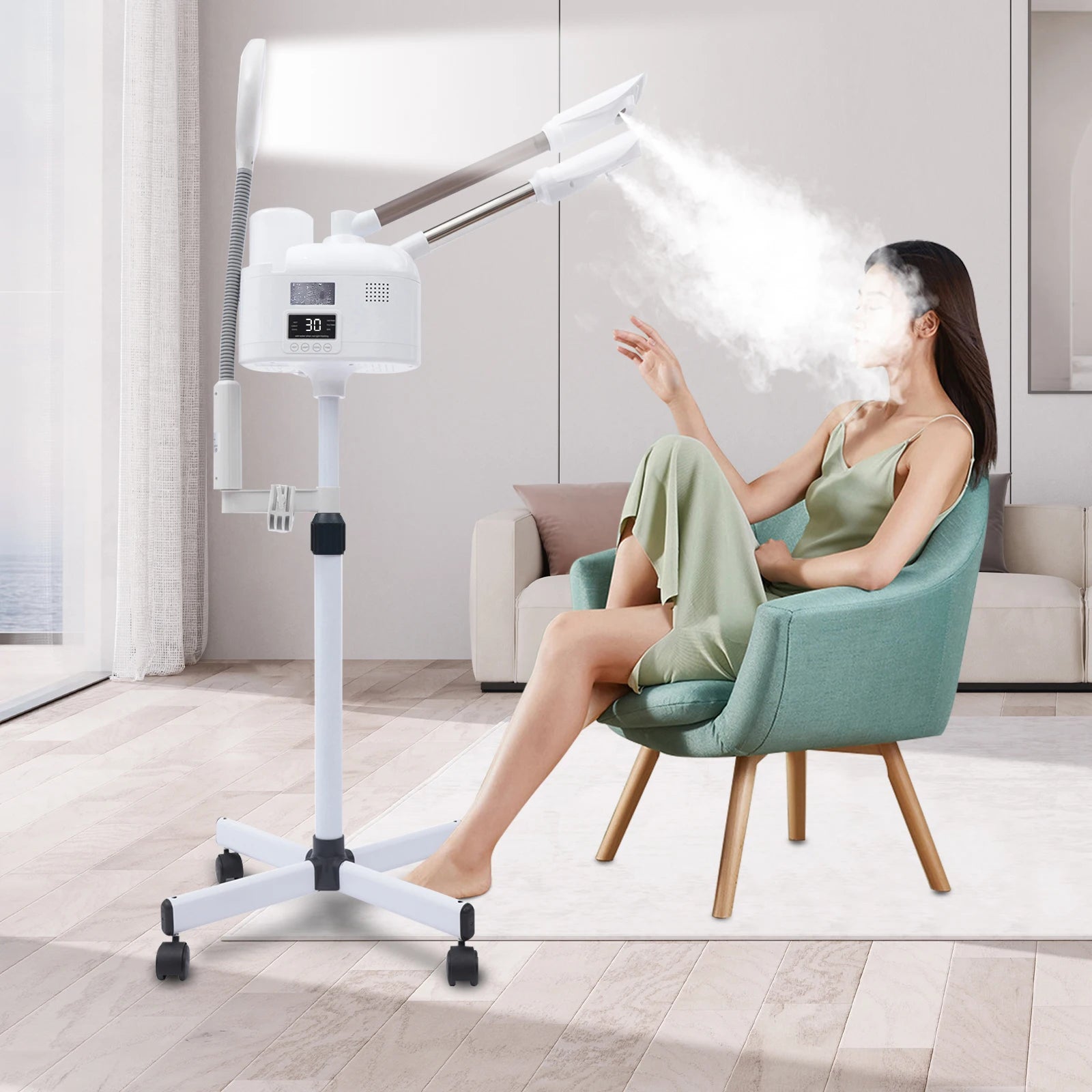 3-in-1 Facial Steamer Beautician Steamer Deep Cleaning w/Hot and Cold Nozzle LED Magnifying Lamp Beauty Salon Spa