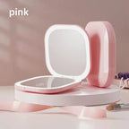 Portable LED Travel Makeup Mirror with 2X Magnification and Three Level Dimming - Double Sided, Handheld, Compact and Folding