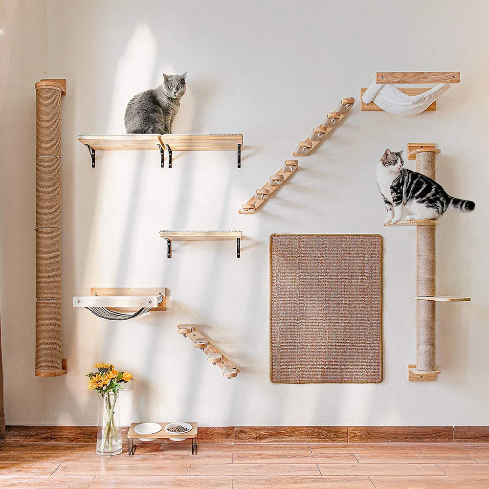 Cat Climbing Shelf Wall Mounted Four Step Stairway With Sisal Scratching Post For Cats Tree Tower Platform Jumping Pet Furniture Imagem secundária do produto
