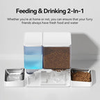 ROJECO 2In1 Automatic Pet Feeder Gravity Water Fountain 8.5L Button Version Auto Cat Kibble Dispenser with Water Refill Drinker