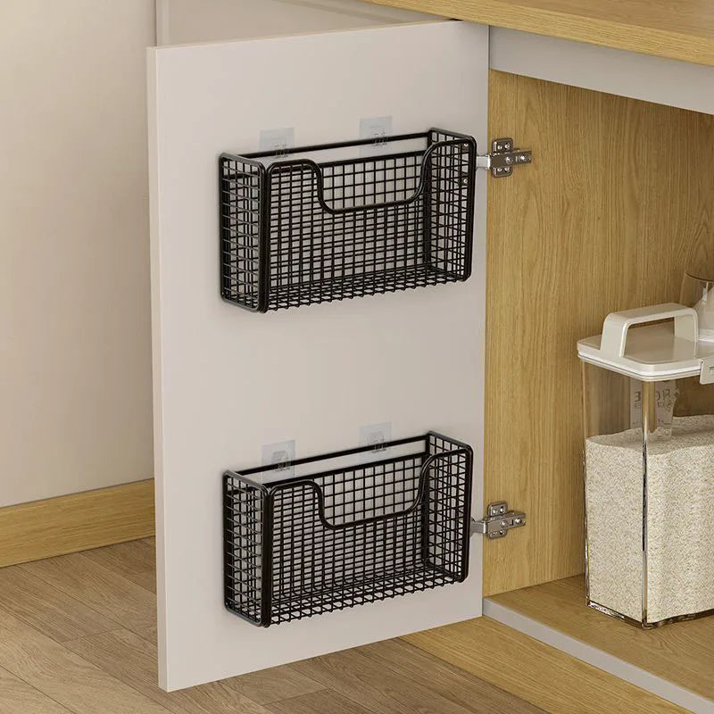 Punch-free Kitchen Cabinet Door Storage Box Iron Rack Wall-mounted Cabinet Plastic Wrap Rack Bathroom Refrigerator Rack Imagen principal del producto