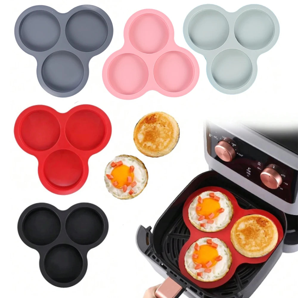 Silicone Egg Mold Air Fryer Egg Pan Reusable 3-Cavity Muffin Cake Baking Mould Kitchen Cooking Accessories Imagen principal del producto
