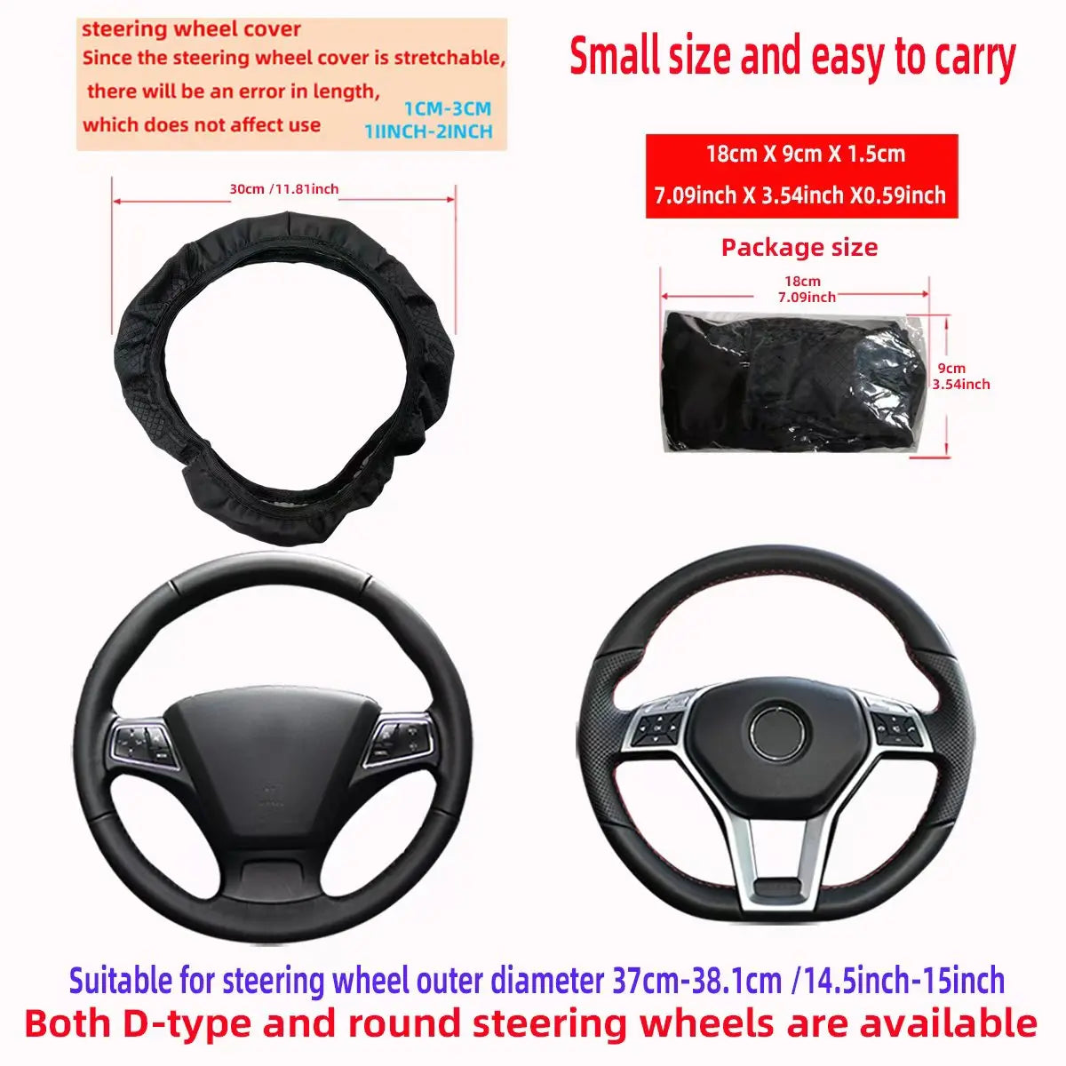 Artificial Leather Three-dimensional Embossed-car without Inner Ring Steering Wheel Cover Auto Parts for 14.5-15 Inches Image secondaire du produit