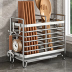 No-Drill Wall-Mounted Utensil Holder. Stainless Steel Space-Saving Organizer for Kitchen Cutlery, Ideal for Small Spaces.