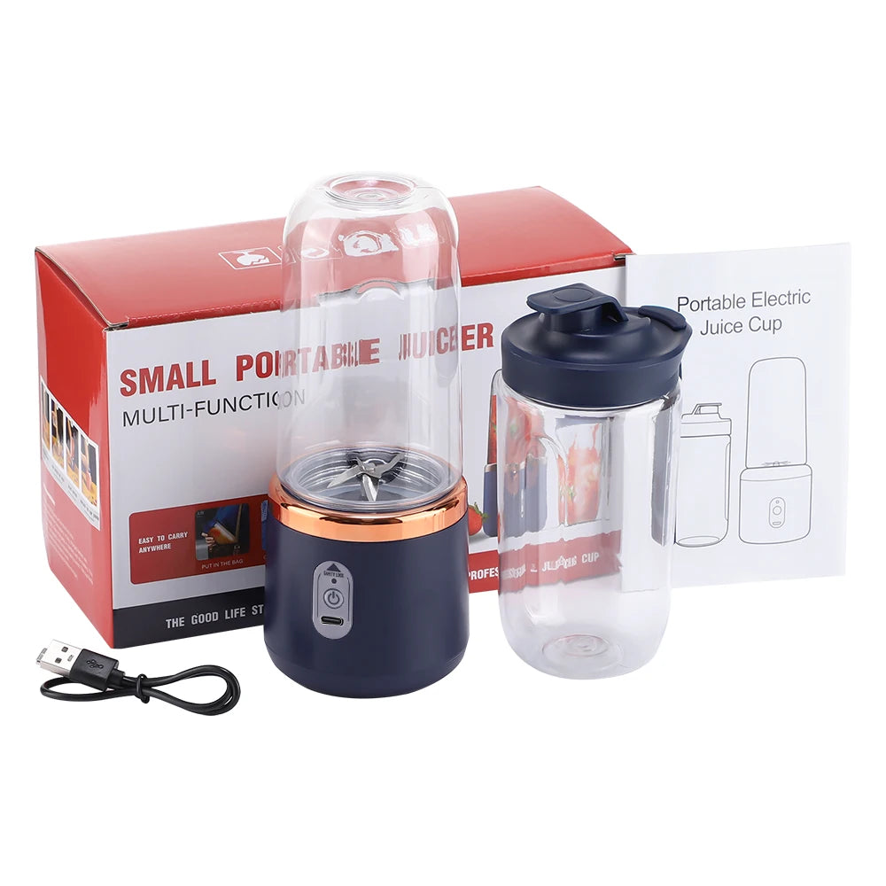 6 Blades Electric Juicer Cup with 2 Cups For Travel Portable Juicer Mixer Usb Charge Fresh Fruit Juice Personal Blender Smoothie Imagen principal del producto