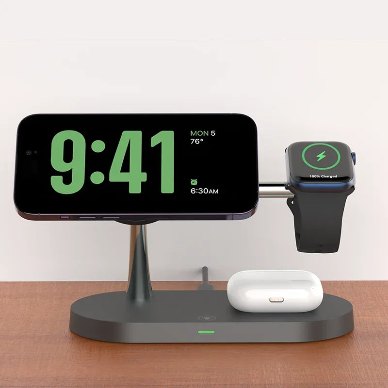 3 in 1 Wireless Charger Stand Magnetic For iPhone 12 13 14 15 Fast Charging Station for Apple Watch 9 8 7 6 5 Airpods 2 3 Pro Imagen principal del producto