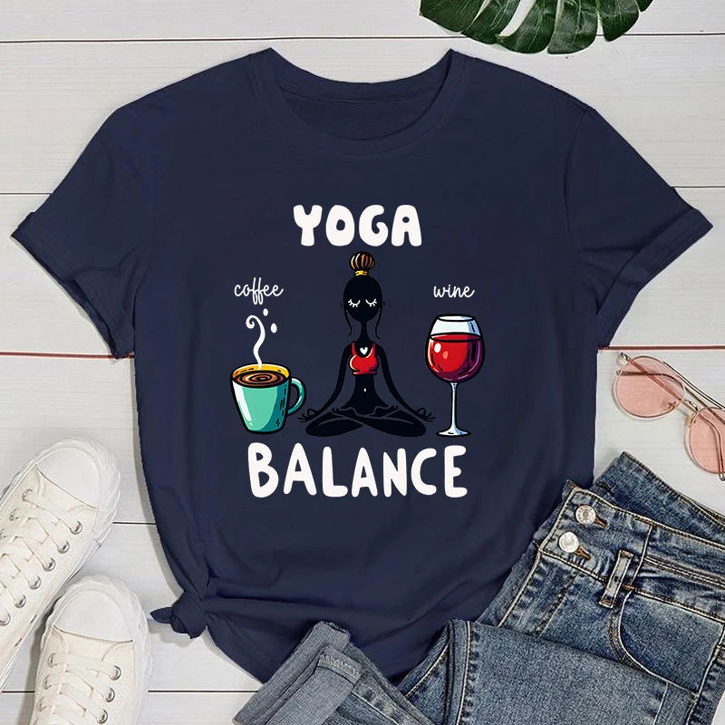 yogo T shirt New Yoga Balance Print Short Sleeves Round Neck Woman T-Shirt Summer Casual Tees
