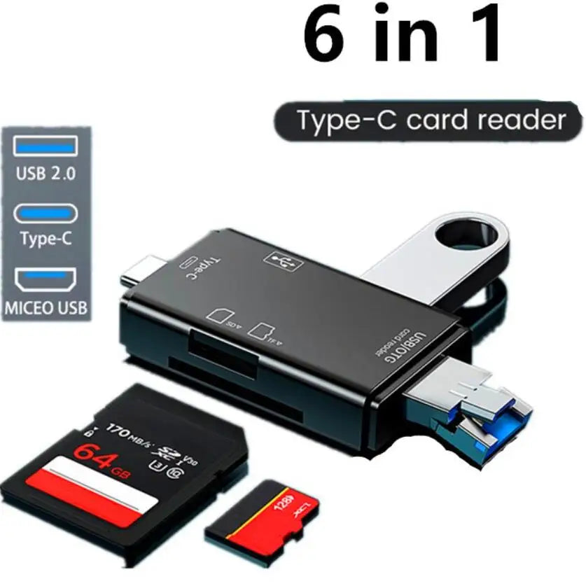 6 in 1 Otg Type C Card Reader Usb 2.0 TF Mirco SD Smart Memory Flash Drive Adapter Micro Mobile Phone Accessories Imagen principal del producto