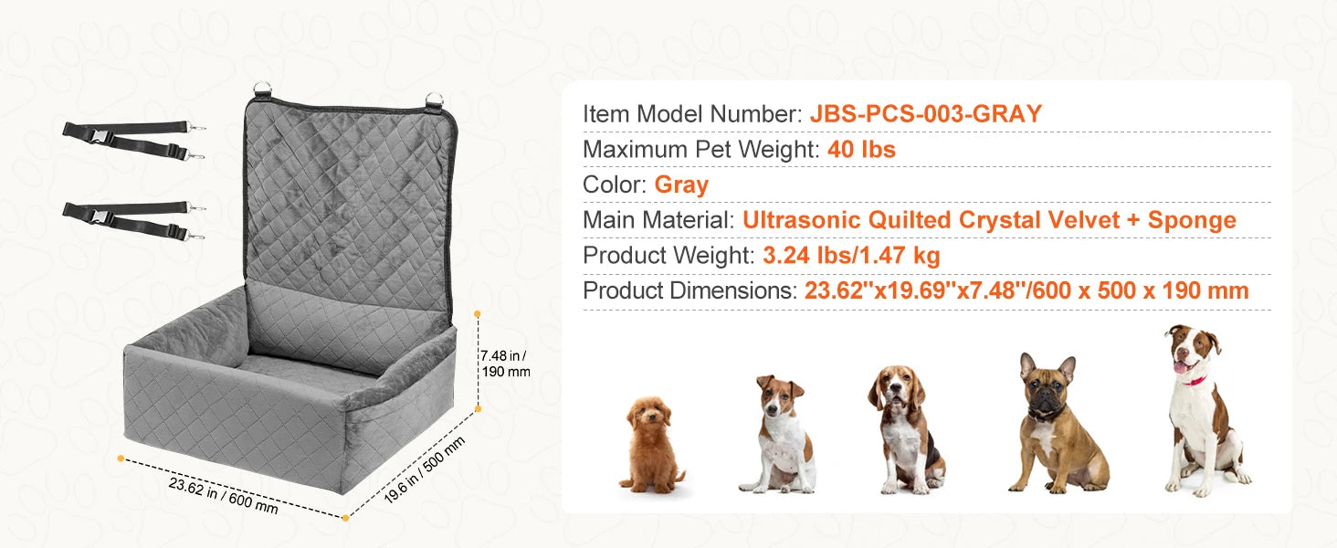 SucceBuy Dog Car Seat Waterproof Dog Booster Seat Pet Car Seat with Clip-On Safety Leash PP Cotton Car Bed for Medium Large Dog