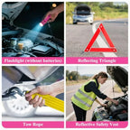 Car Roadside Emergency Kit Vehicle Truck Safety Emergency Road Side Assistance Kits with Jumper Cables Pink