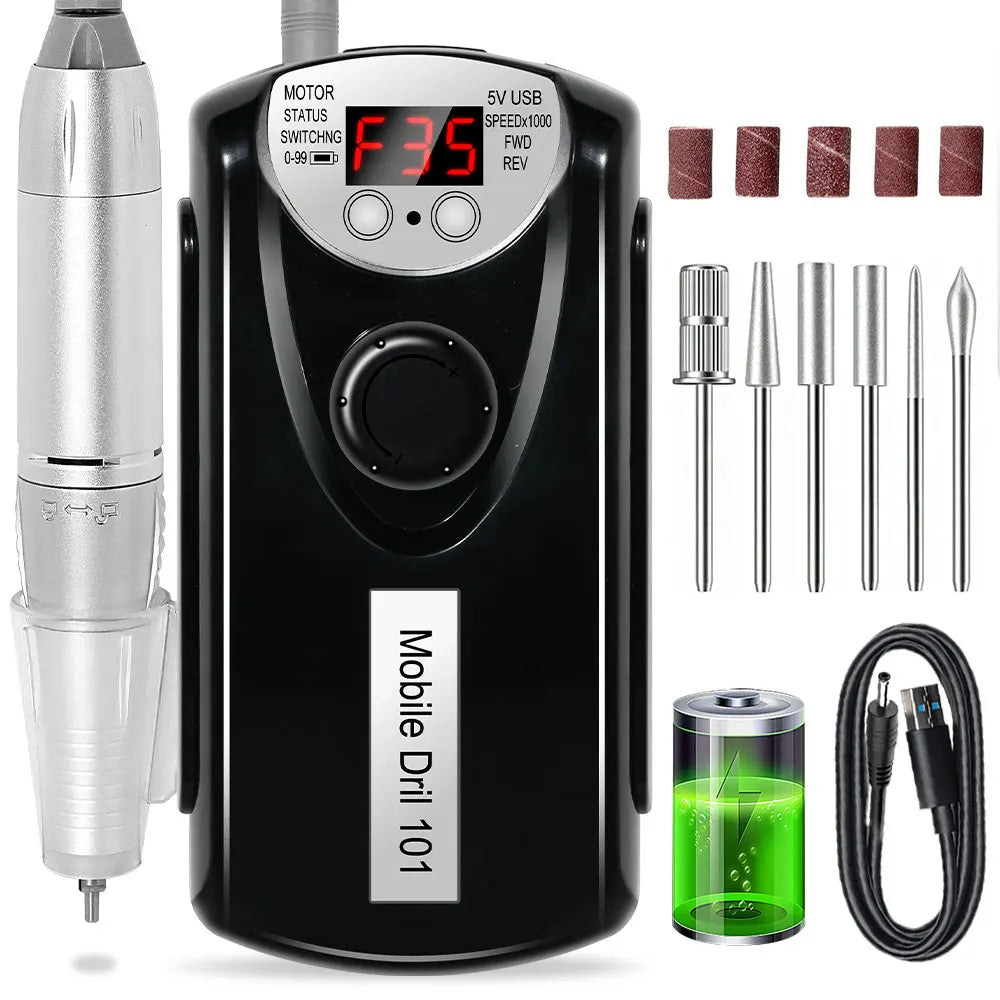 35000RPM Nail Drill Machine for Nails Rechargeable Manicure Low Noise Professional Electric Nail Drill Motor Polishe Sander Tool