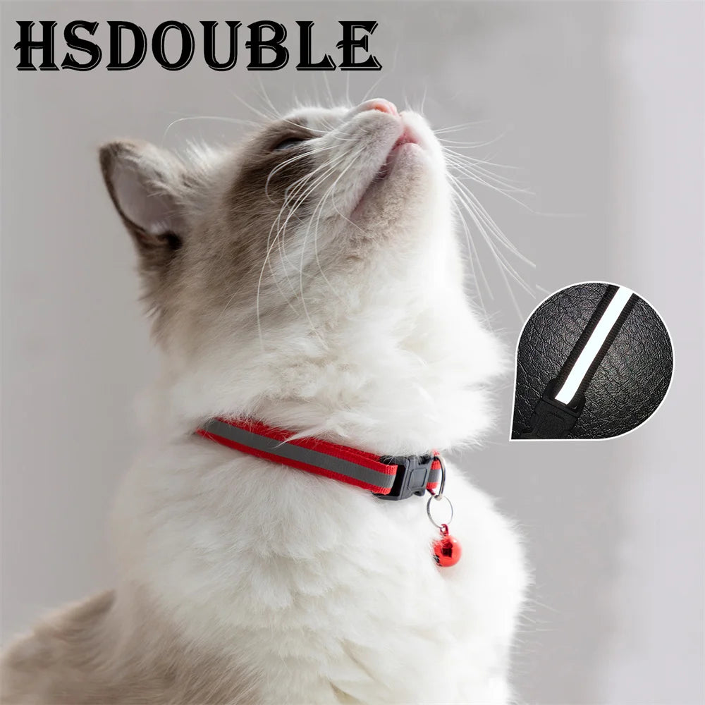 2Pcs/Pack 12 Colors Reflective Adjustable Cats And Small Dogs Collars With Bells Pet Supplies Imagem principal do produto