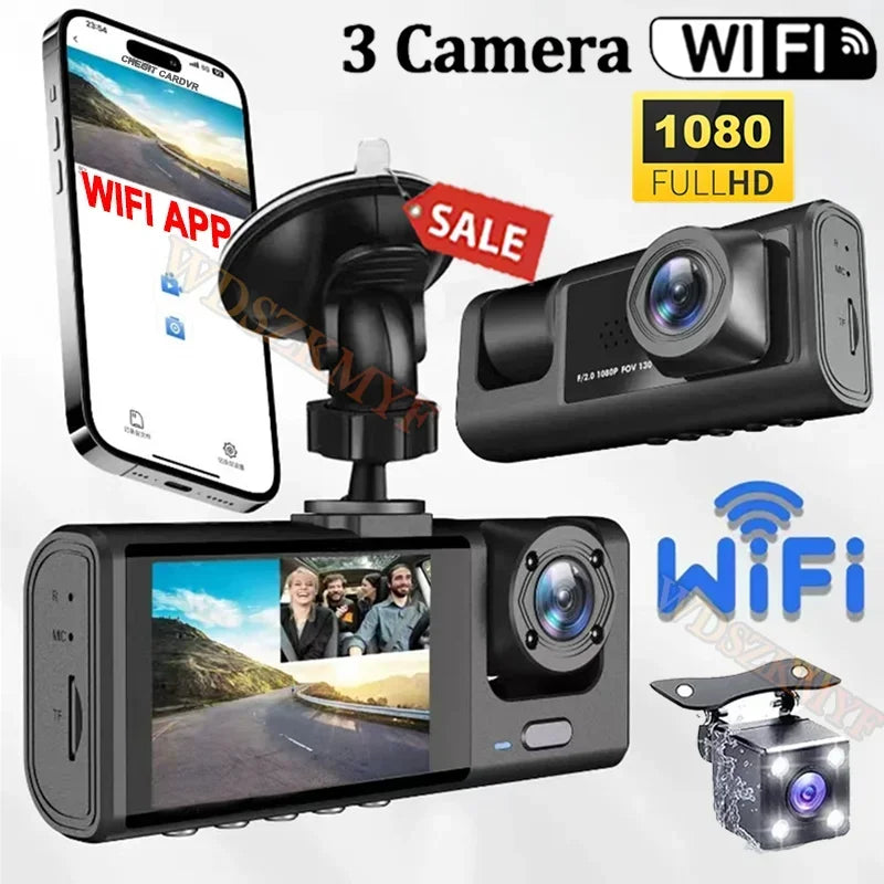 1080P Car Dvr WiFi APP 3/2Lens Dash Cam for Cars Camera for Vehicle Recorder Video Front and Rear Camera  Night Vision Dashcam Image principale du produit