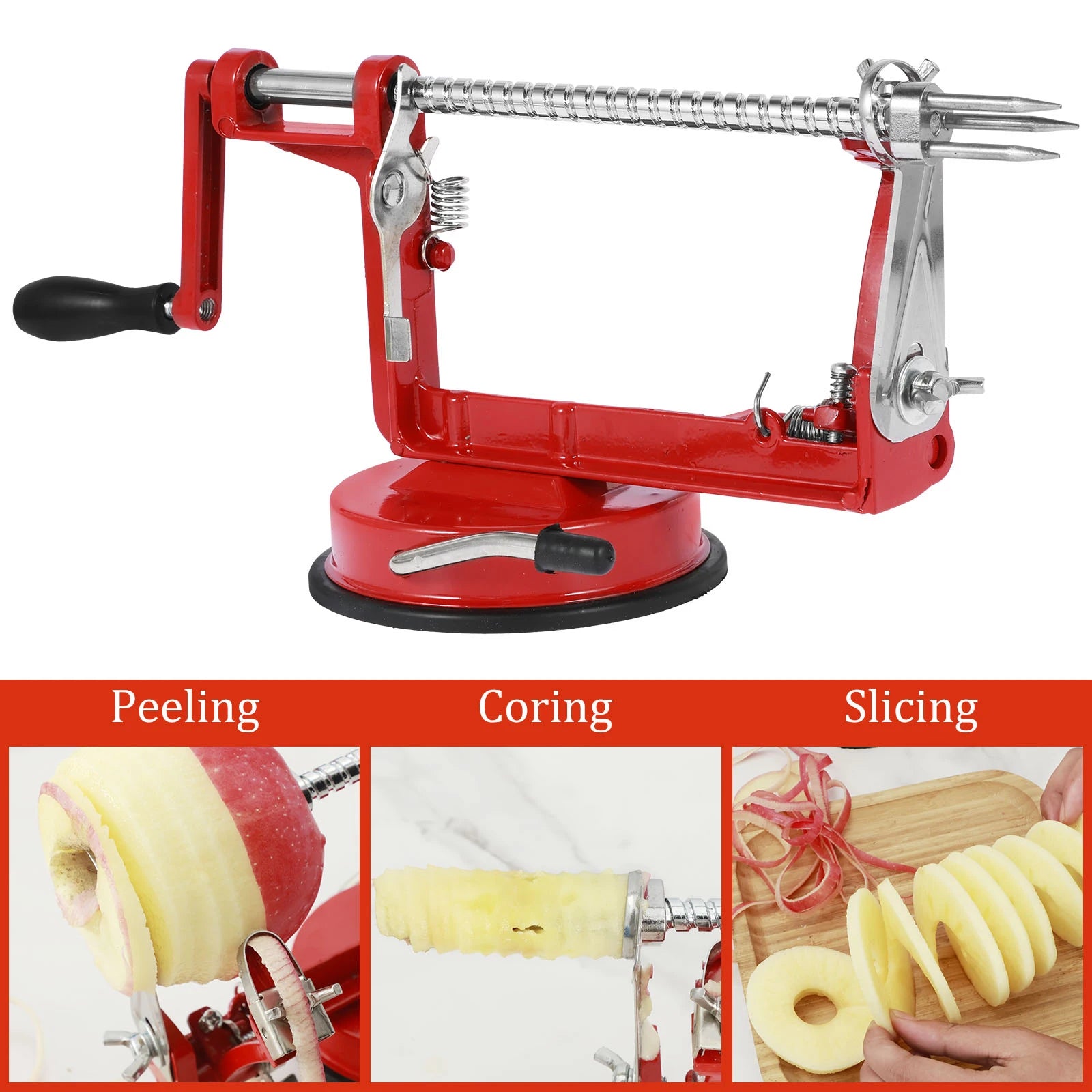 3 In 1 Fruit Peeler Machine Hand Crank Fruit Slicer Corer Apple Skin Cutter Peeling Tool Sharp Fruit Peel Remover Kitchen Gadget Image principale du produit