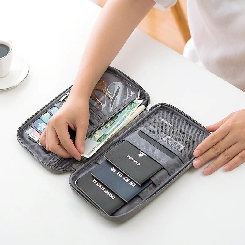 Travel Document Organizer - Waterproof Passport Holder with RFID Blocking, Multi-Card Slots & Zipper Pocket for Airplane/Train Imagen principal del producto
