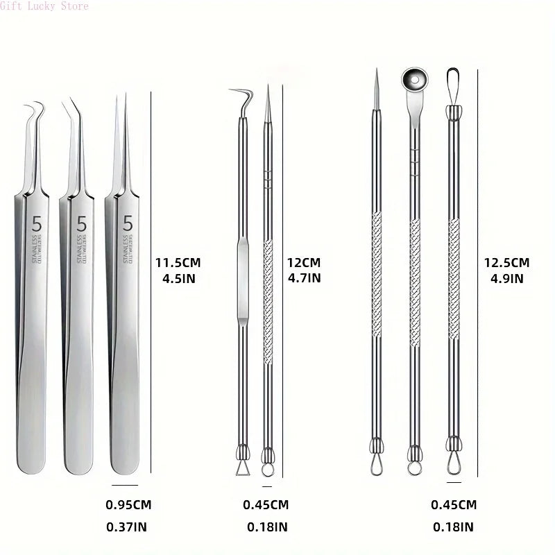 8pcs Professional Skin Care Tools Stainless Steel Pimple Extractors & Needles - for Blackhead Removal, Acne Treatment