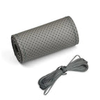 Universal Leather Car Steering Wheel Stitch On Wrap Cover Fit for 38cm 14" DIY Sewing Breathable and Anti Slip Black Grey Beige