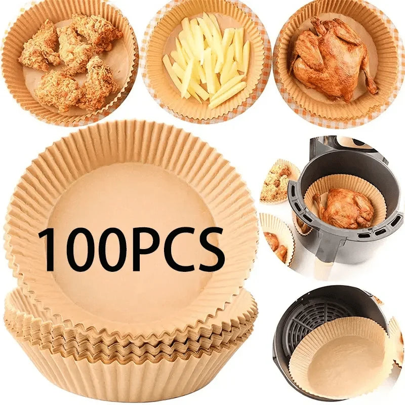 1/100PCS Air Fryer Disposable Paper Square Round Baking Paper Barbecue Plate NonStick Mat Kitchen Oven Oil Absorbing Paper Tool Image principale du produit