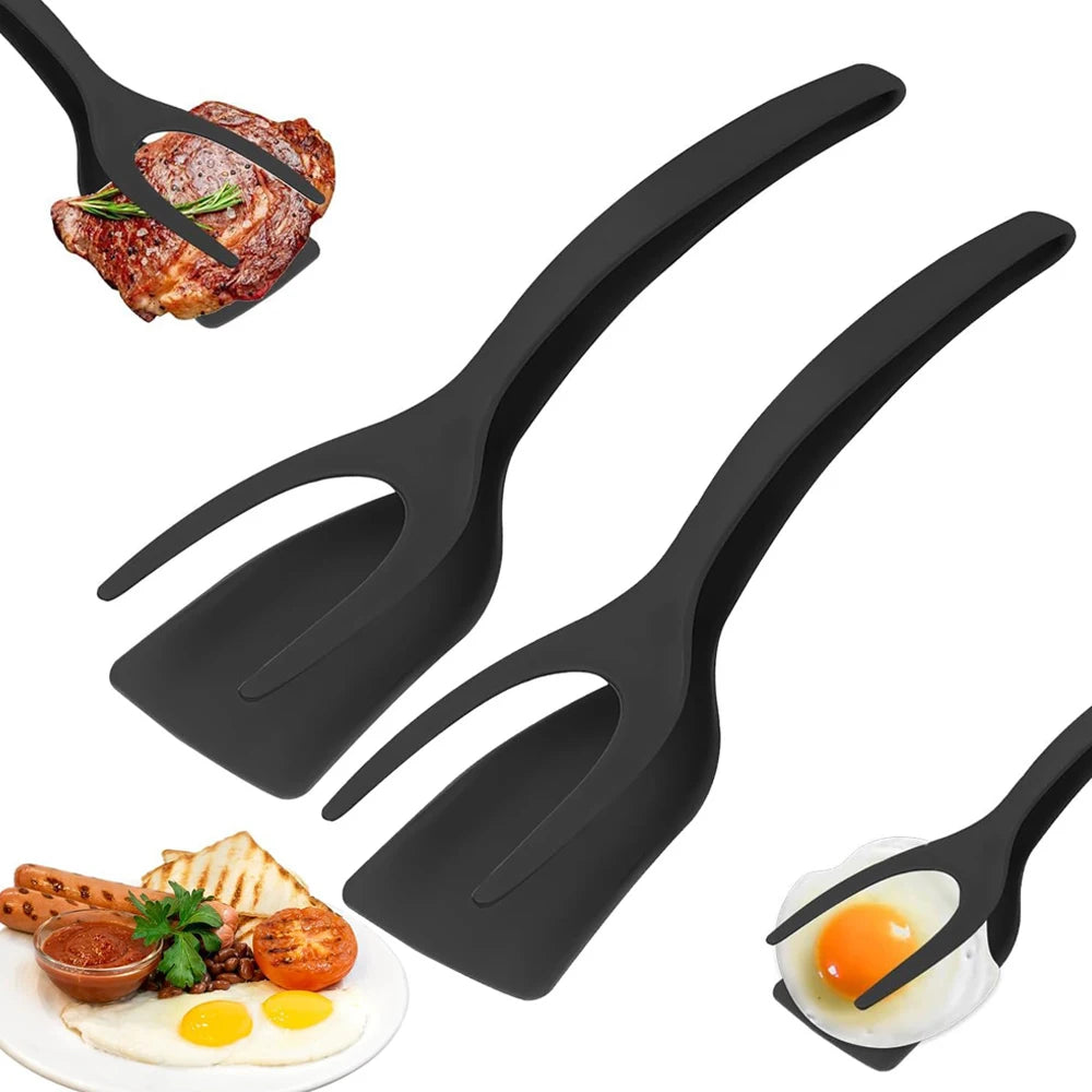 New 2 in 1 Grip Flip Spatula Tongs Egg Flipper Spatula Nylon Non Stick Coating Pancake Fish French Toast Omelet Making Tool Imagen principal del producto