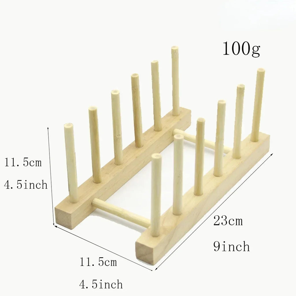 Wooden Dish Drainer Rack Kitchen Dishes Stand Plate Dish Drying Rack Pot Lid Racks Kitchen Organizer Drying Cups Display Shelf
