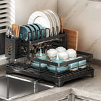 Stainless Steel Dish Drying Rack Adjustable Kitchen Plates Organizer with Drainboard Over Sink Plate Drainer Storage Organizer