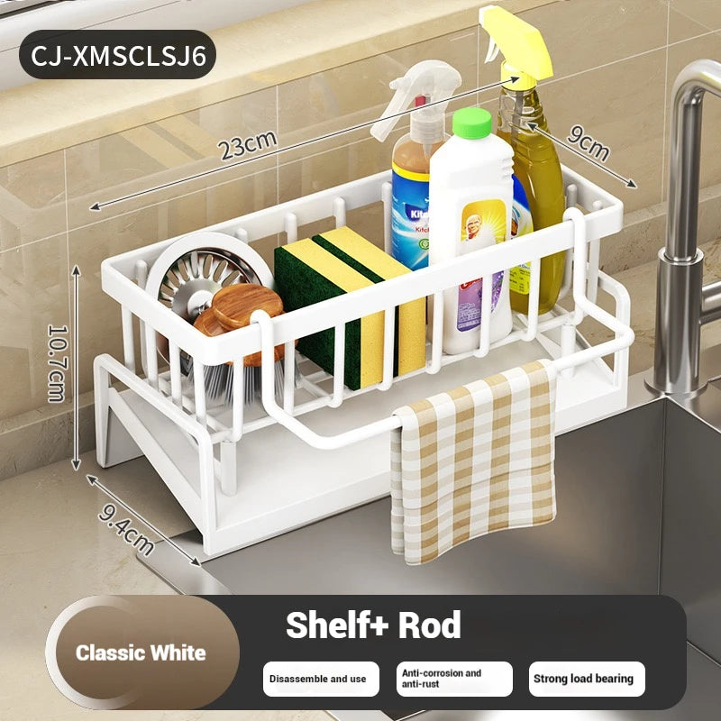 Kitchen Sponge Holder Stainless Steel Sink Drain Rack Soap Drainer Towel Rack Shelf Organizer bathroom Storage Accessories