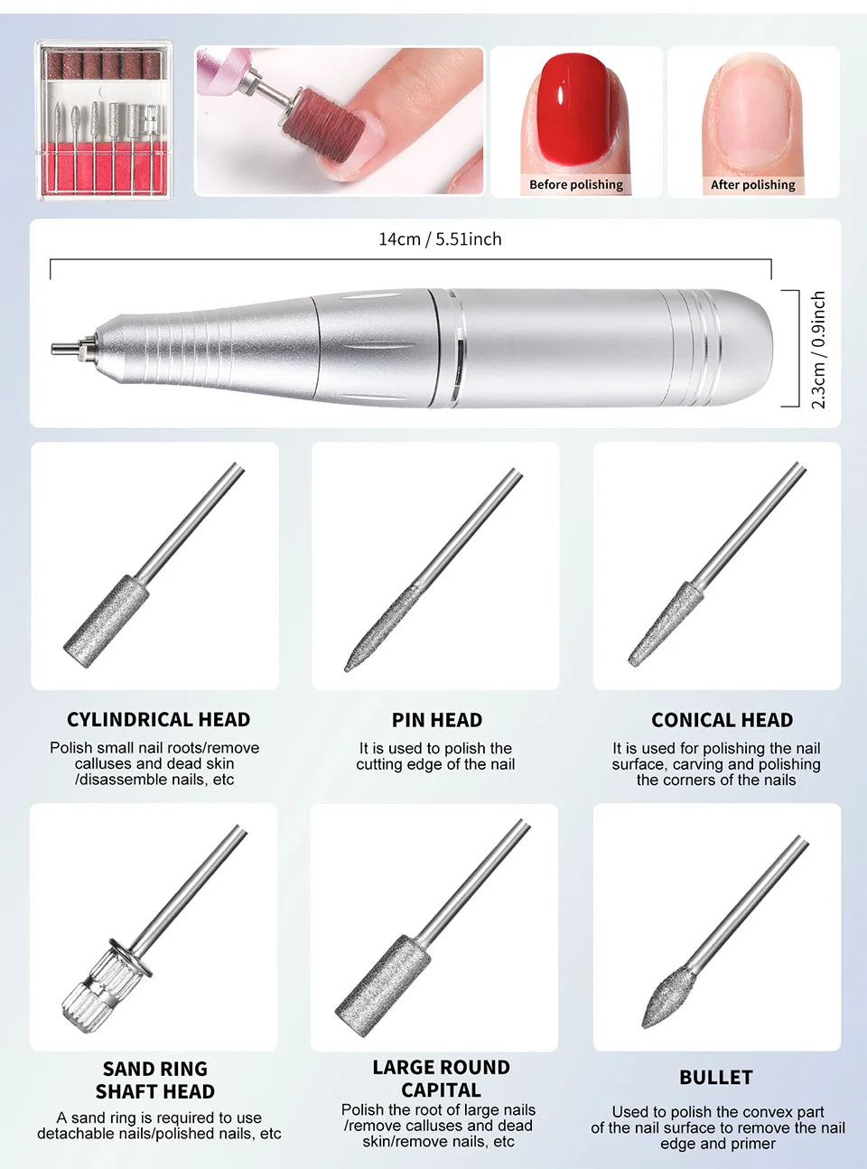 45000RPM Electric Nail Drill File Rechargeable Electric Nail Polishing Machine for Acrylic Gel Dip Powder Manicure Pedicure Tool
