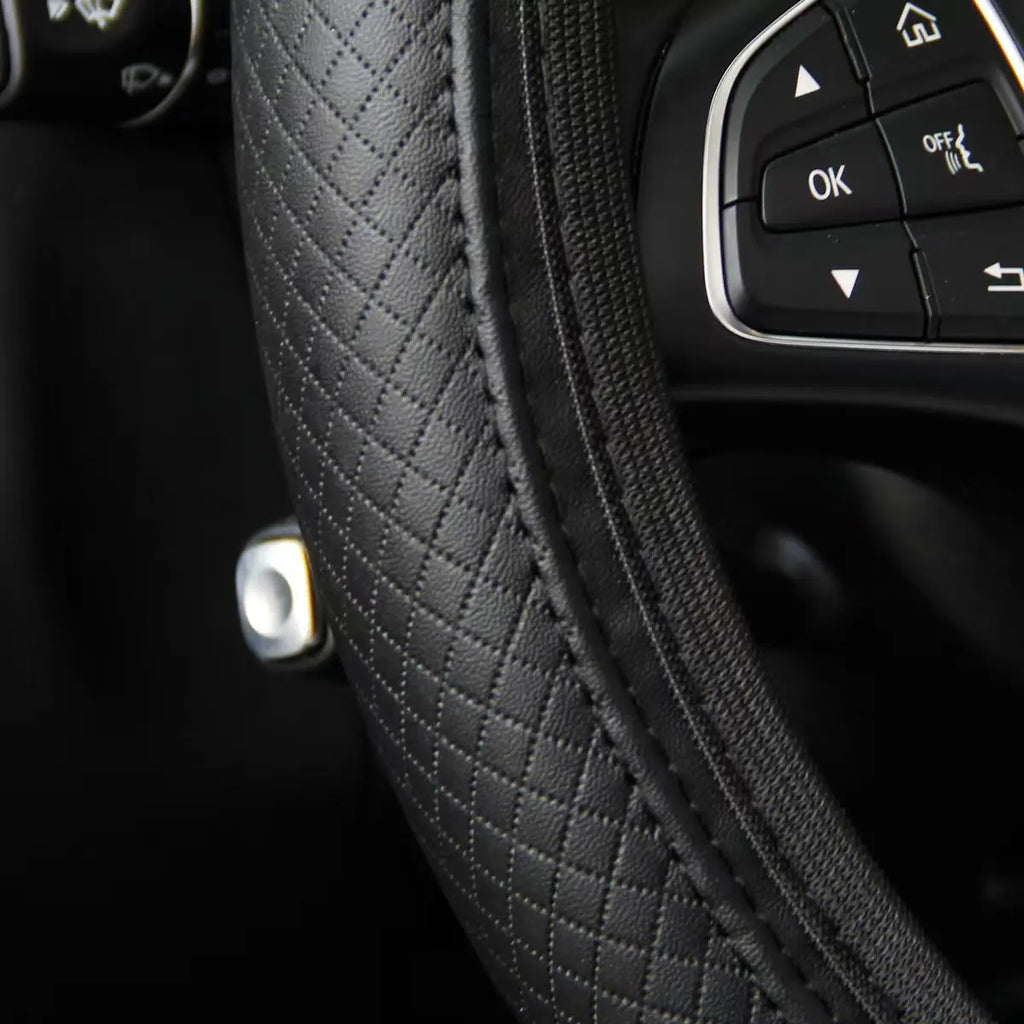 Artificial Leather Three-dimensional Embossed-car without Inner Ring Steering Wheel Cover Auto Parts for 14.5-15 Inches