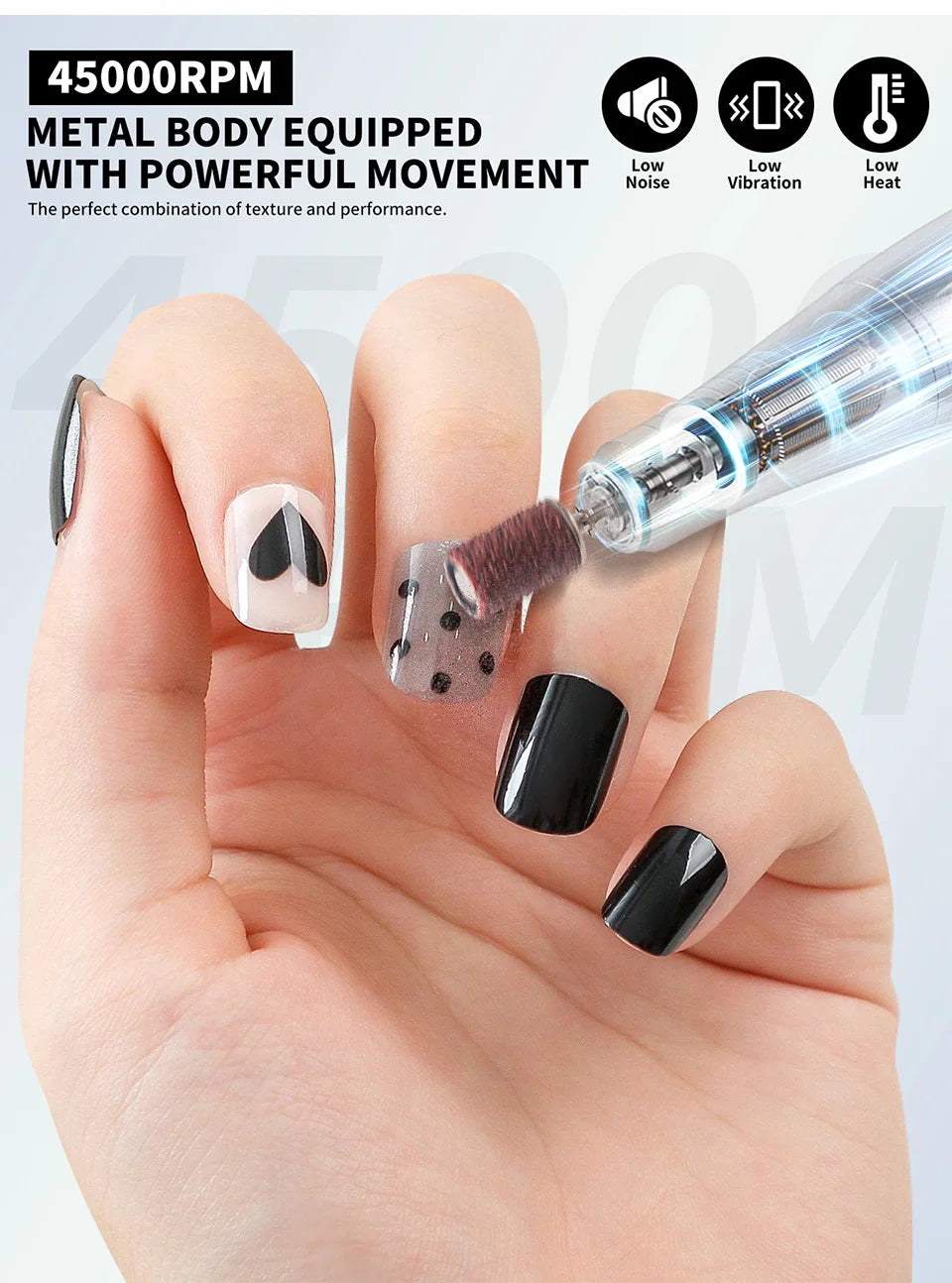 45000RPM Electric Nail Drill File Rechargeable Electric Nail Polishing Machine for Acrylic Gel Dip Powder Manicure Pedicure Tool