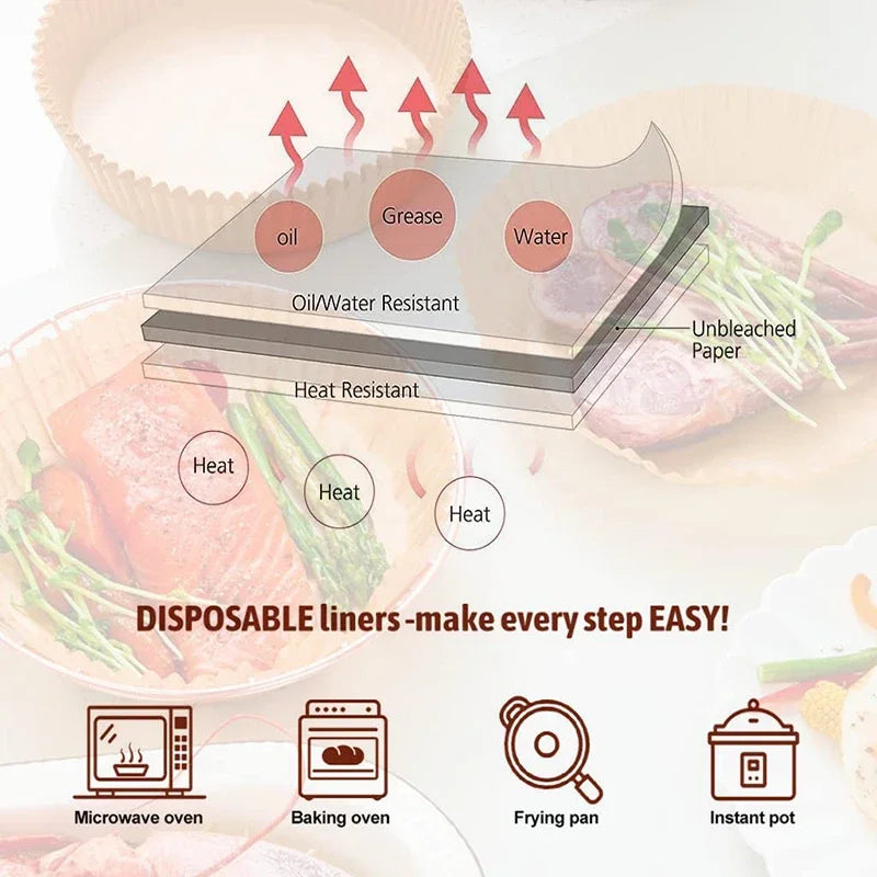 1/100PCS Air Fryer Disposable Paper Square Round Baking Paper Barbecue Plate NonStick Mat Kitchen Oven Oil Absorbing Paper Tool