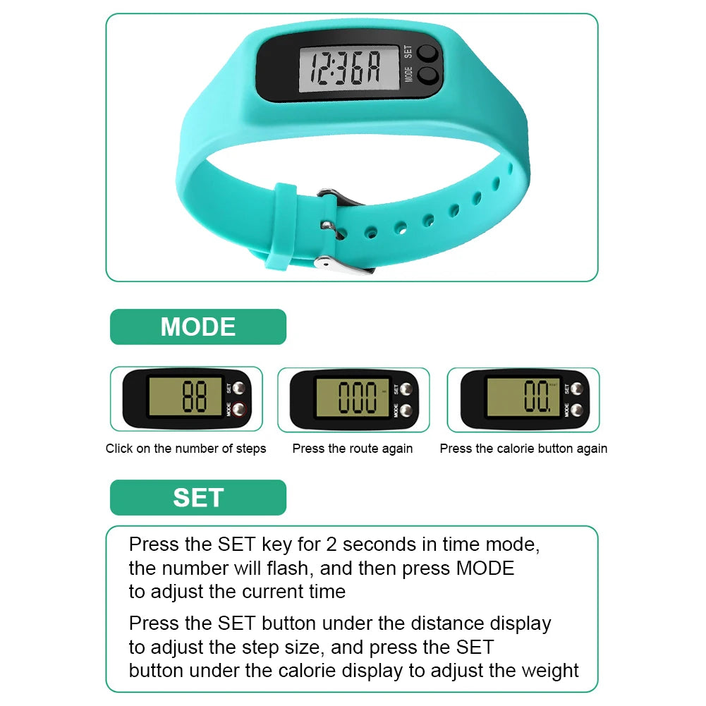LED Pedometer Bracelet Wrist Calorie Counter 12/24H Time Display Walking Running Pedometer Fitness Watch for Outdoor Sports