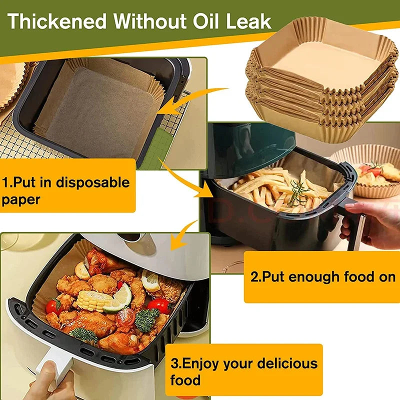 1/100PCS Air Fryer Disposable Paper Square Round Baking Paper Barbecue Plate NonStick Mat Kitchen Oven Oil Absorbing Paper Tool