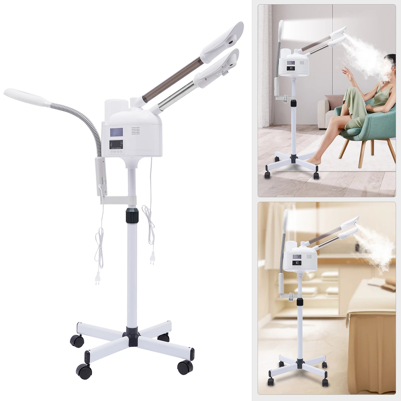 3-in-1 Facial Steamer Beautician Steamer Deep Cleaning w/Hot and Cold Nozzle LED Magnifying Lamp Beauty Salon Spa