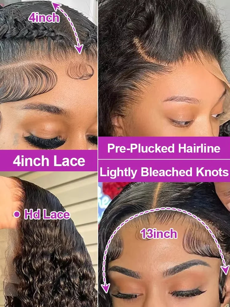 Burmese Raw 250% Density 30 inch 13x6 HD Lace Front Human Hair Wigs Deep Wave 13x4 Frontal Wigs Women Curly Glueless Closure Wig