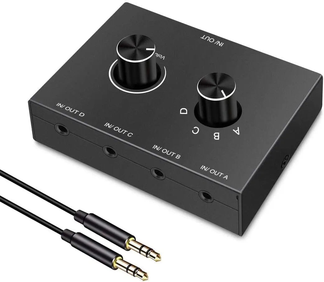 4 Way/2 Way 3.5mm Stereo Audio Switcher Bi-Directional Audio Switch Splitter Box 2 In 1 Out 4 In 1 Out with Mute Button Imagen principal del producto