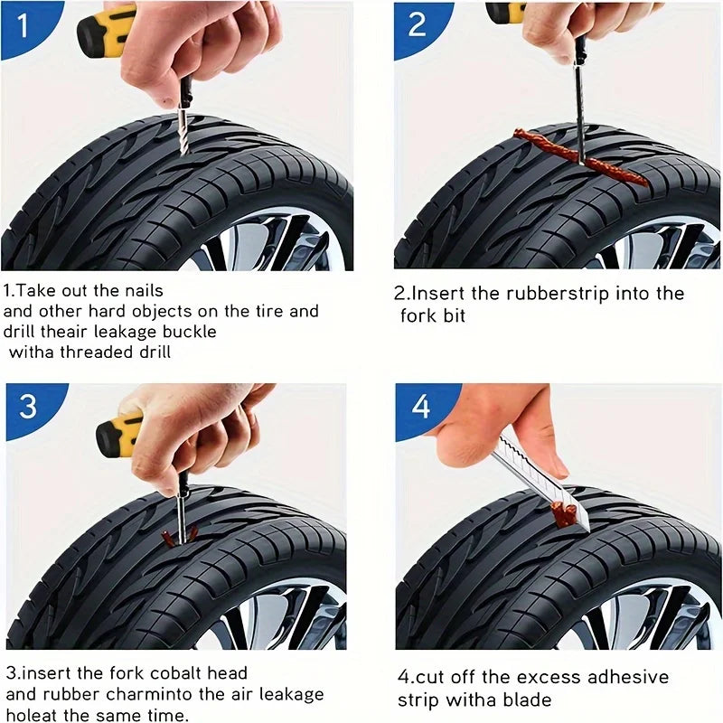 Auto Tire Repair Kit - Puncture Plug Tools, Tyre Puncture Emergency Kit for Universal Tires, with Stirring Glue Repair Tool