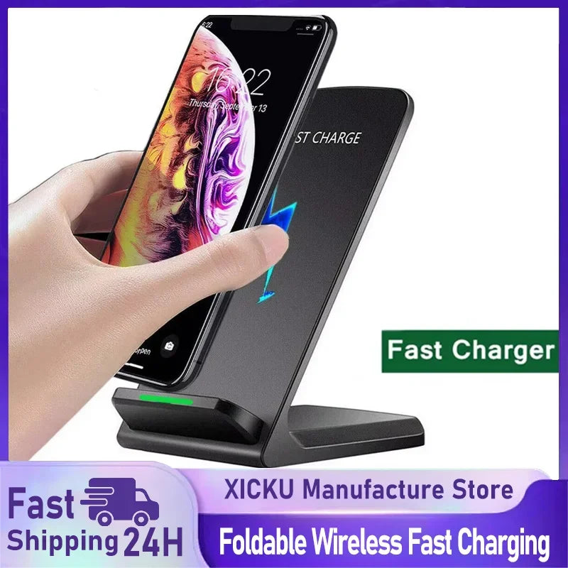 Fast Wireless Charger Stand Pad for iPhone 17 16 15 14 13 Pro Samsung Xiaomi Phone Chargers Induction Fast Charging Dock Station