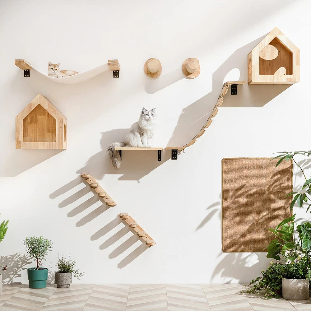 Cat Climbing Shelf Wall Mounted Four Step Stairway With Sisal Scratching Post For Cats Tree Tower Platform Jumping Pet Furniture Imagem principal do produto